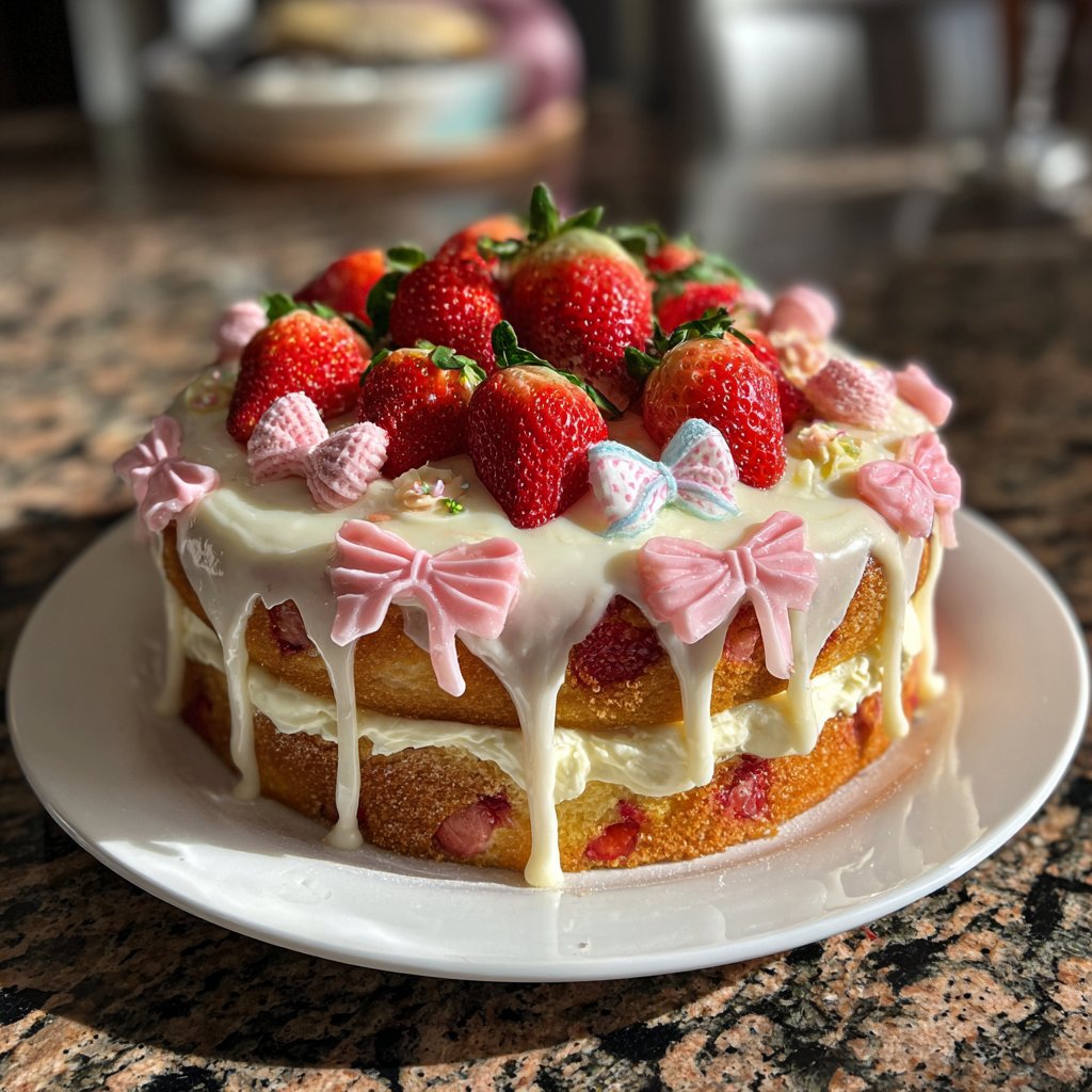 Strawberry Birthday Cake with Bows